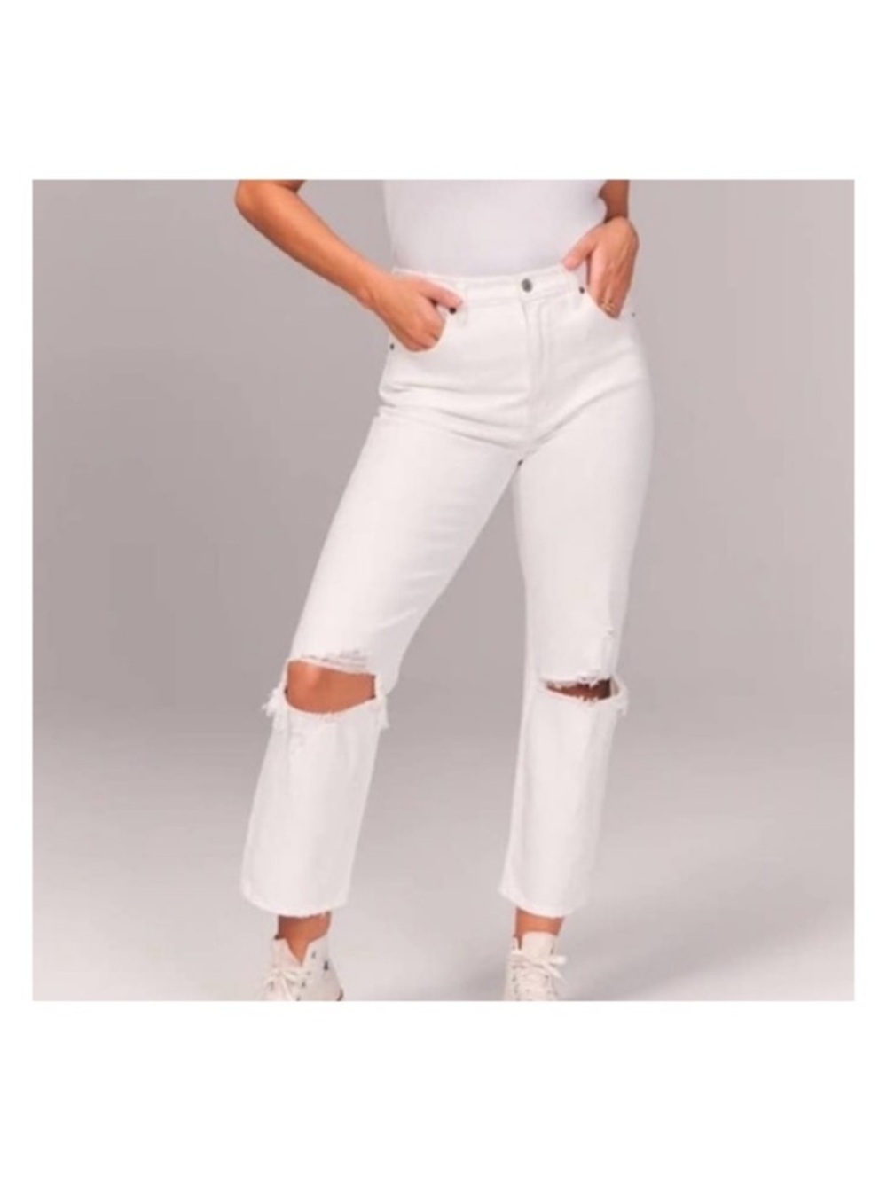 Ultra High Rise Ankle Straight Jeans - Ripped White - Picture 2 of 5